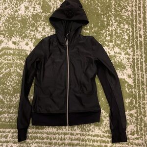 lululemon athletica Black Hooded Zip Jacket with Silver Zipper Trim